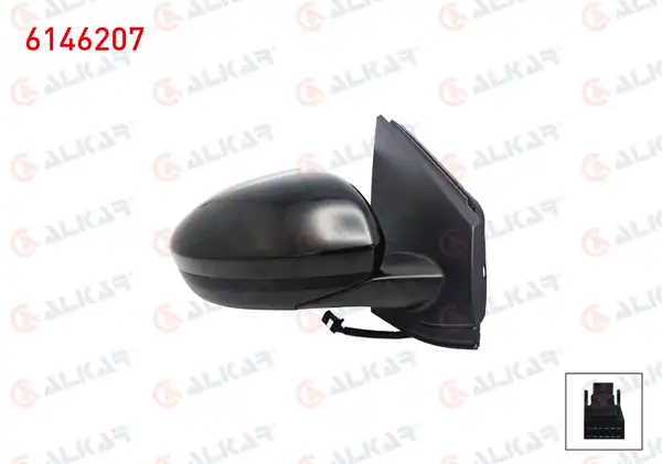 ALKAR 6146207 | Dış Dikiz Aynası Sağ Elektrikli Isıtmalı Astarlı Kör Noktalı 9 Pin Dacia