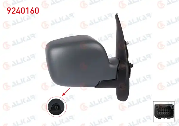 ALKAR 9240160 | Dış Dikiz Aynası Sağ Elektrikli Isıtmalı Sensörlü 7 Pin Renault Kangoo 2008 2012