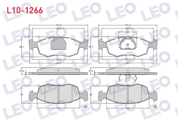 LEO L10-1266 | Fren Balata Ön Fişli Fiat Doblo 119 223 1 2i 2001 2010 Doblo 1 6 Mjt 2001 2010 Palio 1 2i 16v 1996 2005 Palio 1 4i 1996 2005