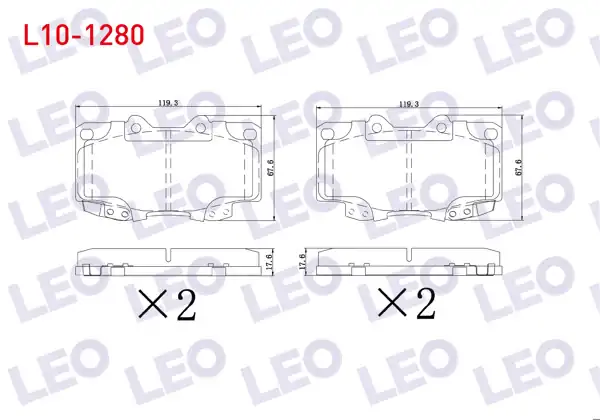 LEO L10-1280 | Fren Balata Ön Toyota Hı-Lux Pick Up 2.5 D 2005-2011 / Hı-Lux Pick Up 2.5 D-4D 2005-2011 / Hı-Lux Pick Up 3.0 D-4D 2005-2011