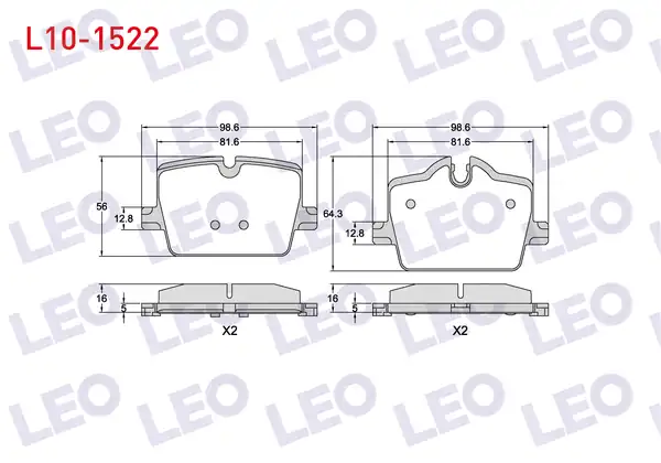 LEO L10-1522 | Fren Balata Arka 16 8 mm Bmw 3 Seri G20 G80 G28 2018 4 Seri G23 G83 G22 G82 430i 2020 Z4 Roadstar G29 2018