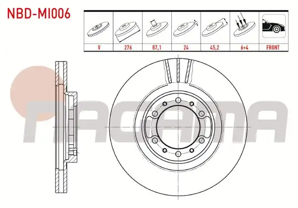 NAGAMA NBD-MI006 | Fren Diski Ön Havalı 6 Bjn 276X24x87,1X45,2 Mitsubishi L | 2 Adet