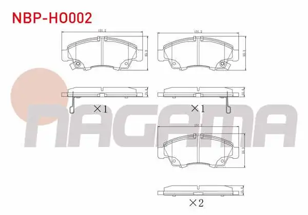 NAGAMA NBP-HO002 | Fren Balata Ön Ikazlı Honda Civic VI 1.4İ 1995-2001 / Civic VI 1.5İ 1995-2001 / City 1.4İ 2006-/ Jazz II (Gd) 1.4İ 2002-2004
