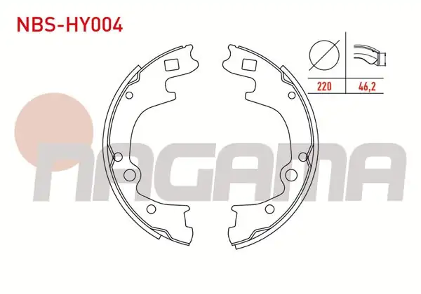NAGAMA NBS-HY004 | Fren Pabuç Balata Arka 220X46,2mm Hyundai H100 2.5 D Kamyonet 1993-2004