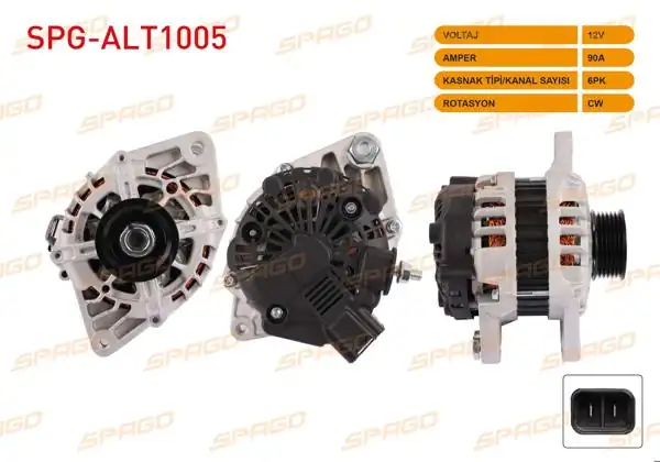 SPAGO SPG-ALT1005 | Alternatör 12V 90A 6Pk (Alt8912) Accent 10-18- i20 08-15- i30 08-12 / Ceed 06-12-Cerato 04-13 (Benzinli Araclar İçin)