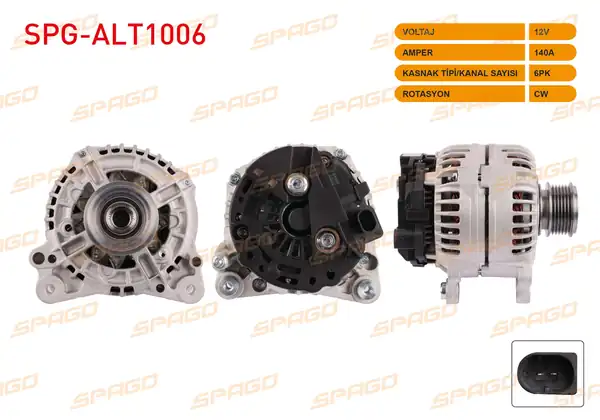 SPAGO Spg Alt1006 Alternatör B Tipi 12v 140a 6pk Golf VI Jetta III IV Caddy III IV A3 09 15 Q3 11 18 1 6 2 0 TDI Araclar İçin