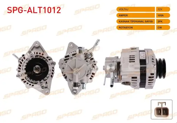 SPAGO SPG-ALT1012 | Alternatör 12V 105A Çift Kasnak (Alt575) Mitsubishi L200 2.0 D 96-06