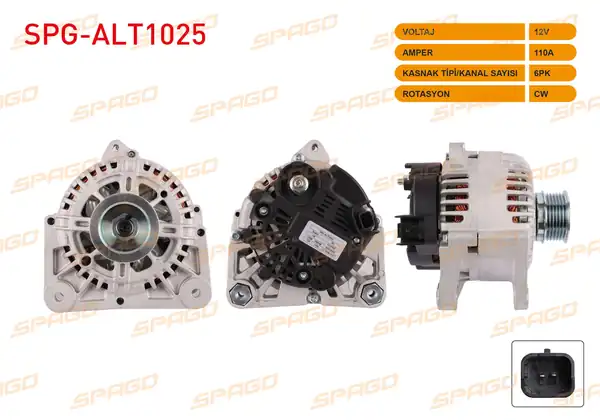 SPAGO Spg Alt1025 Alternatör 12v 110a 6pk Megane II Clio II Duster 10 18 Logan 05 12 1 4 1 6 Benzin 1 5 dCi Araclar İçin