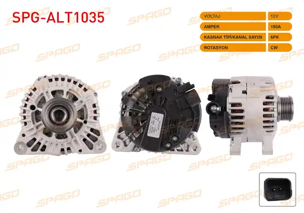 SPAGO Spg Alt1035 Alternatör V Tipi 12v 150a 6pk Alt8722 Partner Expert Boxer Berlingo Jumpy Jumper Dizel Araclar İçin