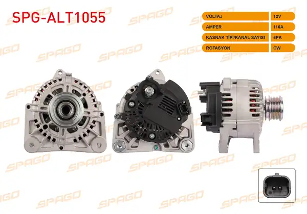SPAGO Spg Alt1055 Alternatör 12v 110a 6pk Alt8700 Clio II Megane II Scenic II Kangoo 1 4 1 6 Benzin 1 5 dCi Araclar İçin