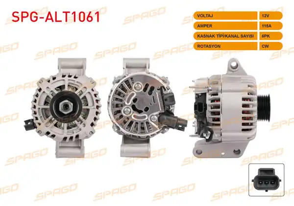 SPAGO SPG-ALT1061 | Alternatör 12V 115A 6Pk (Alt985) Ford Mondeo III 01-07 / Jaguar X-Type I 2.0 D-2.2 D 03-09