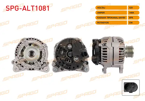 SPAGO Spg Alt1081 Alternatör 12v 140a 6pk Polo V Golf V VI Passat B6 B7 Transporter T5 1 6 1 9 2 0 TDI Araclar İçin