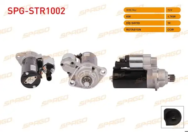 SPAGO SPG-STR1002 | Marş Motoru 12V 1.7Kw 10 Dıs Ccw (Str6585) M12 + M15 Transporter T5 T6-Passat B6-Caddy III IV (1.9 2.0 TDI Araclar İçin)