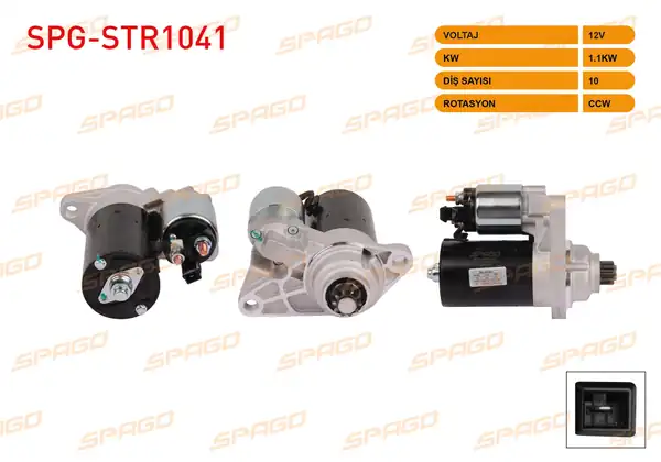 SPAGO SPG-STR1041 | Marş Motoru 12V 1.1Kw 10 Dıs Ccw (Str6556) Polo IV-Golf IV-Bora I (Benzinli Araclar İçin)