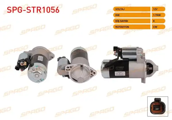 SPAGO SPG-STR1056 | Marş Motoru 12V 1.7Kw 8 Dıs Cw (Str3415) Accent 05-17-Getz 05-09- i20 08-15 / Rio 05-11-Cerato 05-09 (Dizel Araclar İçin)