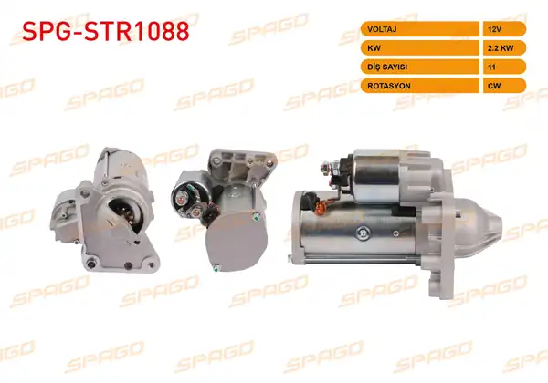 SPAGO SPG-STR1088 | Marş Motoru 12V 2.2Kw 11 Dıs Cw (Str3190) Partner Expert 207 307 407 508 / Berlingo Jumpy C3 C4 C5 (1.5 1.6 HDI Araclar İçin)