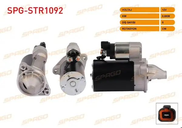 SPAGO SPG-STR1092 | Marş Motoru 12V 0.9Kw 8 Dıs Cw Rio III 11-17-Picanto 11-17 / i10 08-13- i20 08-15 (1.0 1.2 Benzinli Araclar İçin)