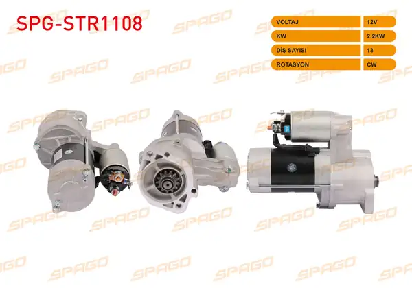 SPAGO Spg Str1108 Marş Motoru 12v 2 2kw 13 Dış Cw Str6046 L300 III 91 03 Pajero İ 86 90 Hyundai H1 Starex 97 07