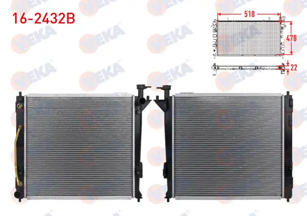 VEKA 16-2432B | Su Radyatörü Brazing Kia Sorento II (Xm) 2.0 CRDI-2.2 CRDI A-T 2009-2015