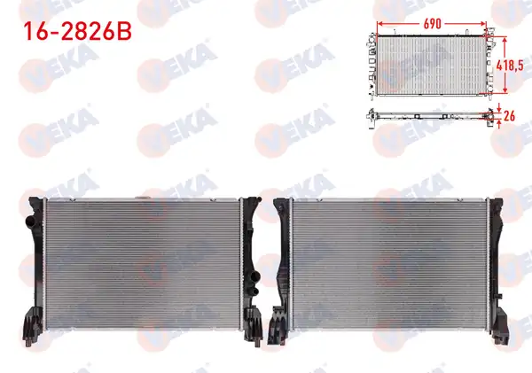 VEKA 16-2826B | Su Radyatörü Brazing (5.5mm Fin) Mercedes Vito (W447) 119 Bluetec A-T / M-T Ac + 2014 -