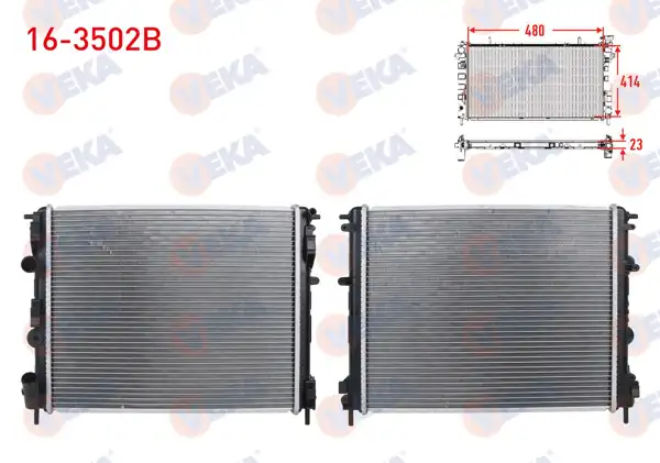 VEKA 16-3502B | Su Radyatörü Brazing M-T Renault Clio II 1.5 DCI-1.4-1.6 1998-2005 / Kangoo 1.5 DCI 1998-2008 / Symbol II 1.5 DCI 2008-2012 / Dacia Logan 1.5 DCI-1.4 2004-2012 / Sandero 1.5 DCI-1.4 2008-2013