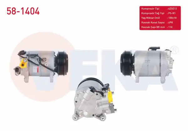 VEKA 58-1404 | Klima Kompresörü 6pk 110mm Bmw 2 Serisi F45 216d 2014 5 Serisi F10 520 D 2010 X1 F48 2 0d 2014 X3 F25 Xdrive 2 0d 2010