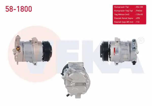 VEKA 58-1800 | Klima Kompresörü 6pk 110mm Alfa Romeo Mıto