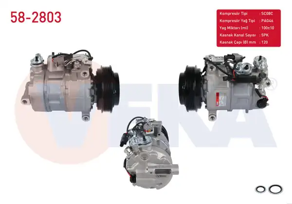 VEKA 58-2803 | Klima Kompresörü 5Pk 120mm Mercedes A Serisi (W176) A 180-A 180 CDI-A 200-A 200 CDI 12-/ B Serisi (W246) B 160-B 180-B 180 CDI-B 200 11-/ CLA (C117) 180-200 13-/ Gla (X156) Gla 200 13 -