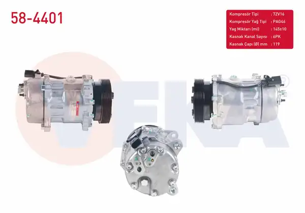 VEKA 58-4401 | Klima Kompresörü Ekstra Kablo 6pk 119mm Audi A3