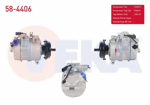 VEKA 58-4406 | Klima Kompresörü Volkswagen Touareg 2 5 R5 TDI 3 0 V6 TDI 5 0 R50 TDI 2002 2010 Transporter V 2 5 TDI 2003 2011