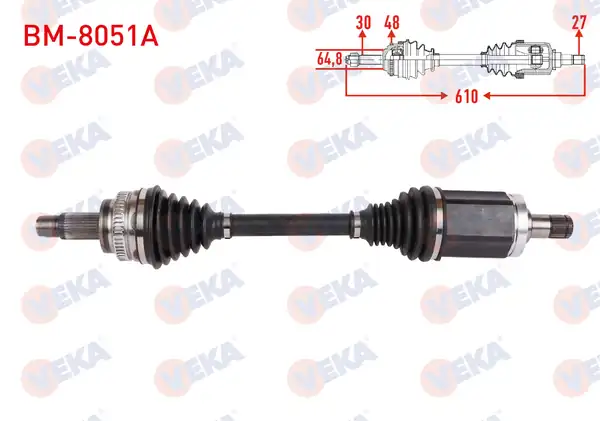 Veka Bm 8051a Komple Aks Sol Ön ABS li 48 Dış Uzunluk 610mm Bmw 5 Serisi E60 530i 530d Xdrive A T M T 2007 2009