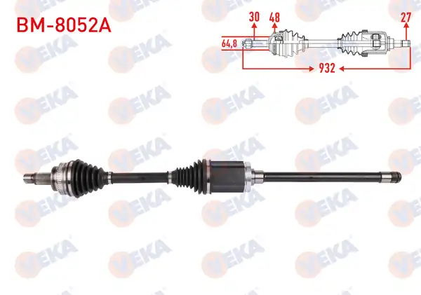 Veka Bm 8052a Komple Aks Sağ Ön ABS li 48 Dış Uzunluk 932mm Bmw 5 Serisi E60 530i 530d Xdrive A T M T 2007 2009