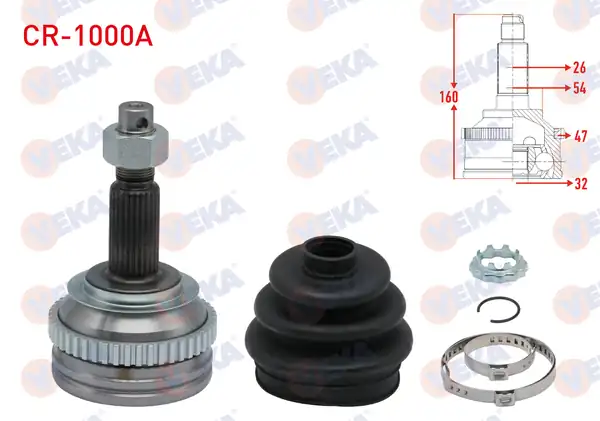 Veka Cr 1000a Aks Kafası Sol Sağ Ön Dış 26x32x54 ABS 47 Dış Uzunluk 160mm Chrysler Voyager III Gs 2 4i 1995 2001