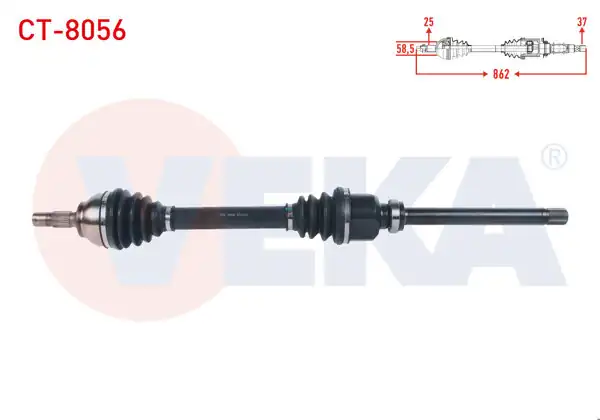 VEKA CT-8056 | Komple Aks Sağ On Uzunluk 862mm C3 Aircross 1.2 Puretech-C3 III 1.2 2016-/ Ds3 II 1.2 Thp 2014-/ 2008 1.2 Puretech 2013-/ 208 1.6 HDI 2012 -