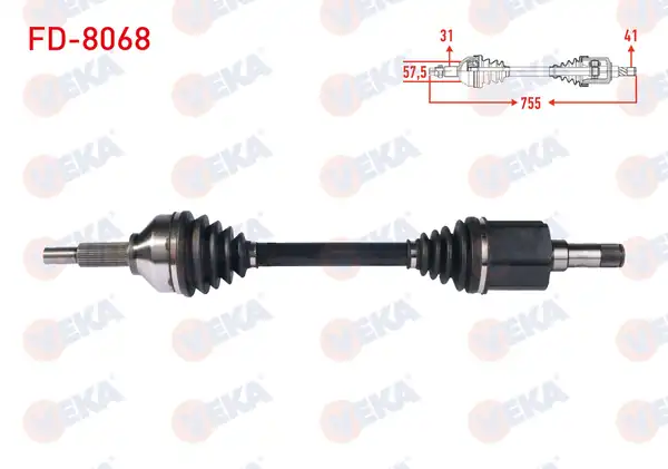 VEKA FD-8068 | Komple Aks Sol Ön Uzunluk 755mm Ford Transit Custom (V362) Uzun Sase 2.2 TDCI-2.0 TDCI 2012 -