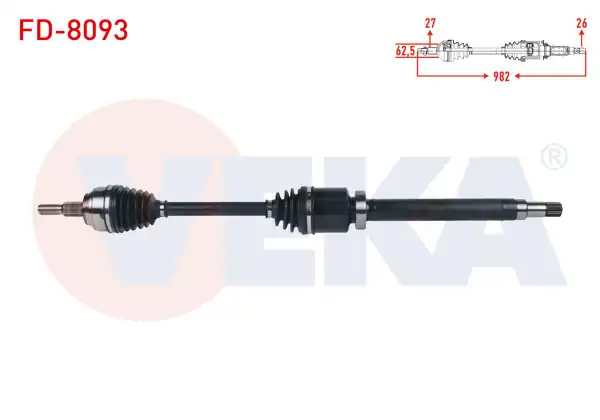 VEKA FD-8093 | Komple Aks Sağ On Uzunluk 982mm Ford Transit Connect 1.5 TDCI 100 Hp M-T 5 Vites 2013-/ Tourneo Connect 1.5 TDCI V408 100 Hp M-T 5 Vites 2013 -