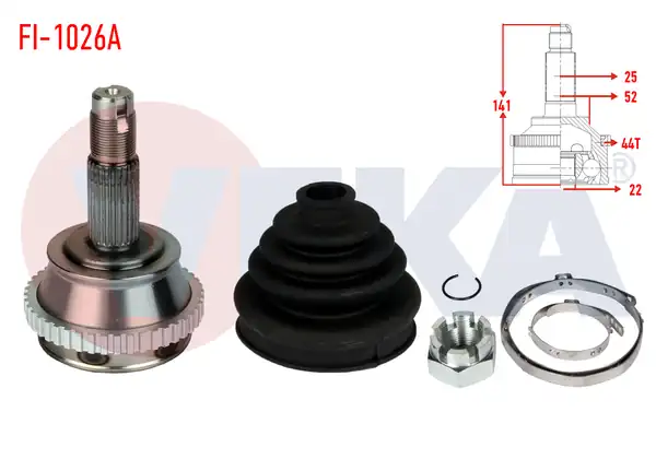 Veka Fi 1026a Aks Kafası Sol Sağ Ön Dış Fiat Marea 185 1 6i 16v 100 PS ABS li 44 Dış 22x25x52 Uzunluk 141 4 mm 1996 2007