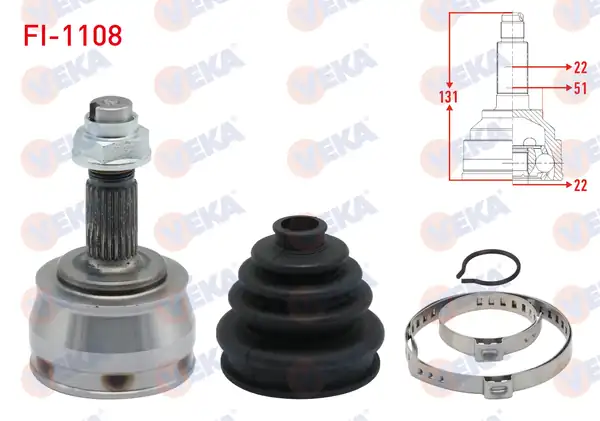Veka Fi 1108 Aks Kafası Sol Sağ Ön Dış Fiat Marea 185 1 6i 16v 22x22x51 Uzunluk 131 mm 1996 2007