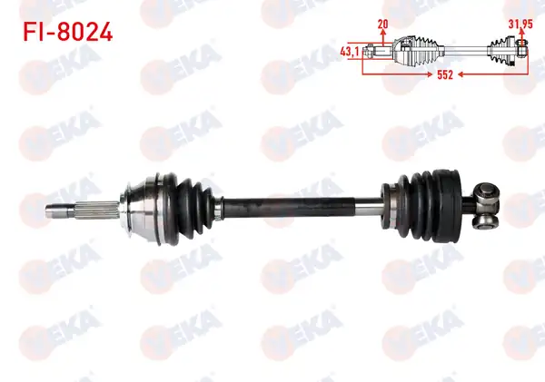 Veka Fi 8024 Komple Aks Sol Ön Fiat Uno 70 1 4i Uzunluk 552 mm 1994 2000