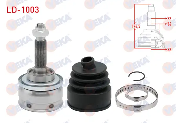 Veka Ld 1003 Aks Kafası Sol Sağ Ön Dış 22x22x56 Uzunluk 174 2mm Lada 1 7 4x4 1996 2015