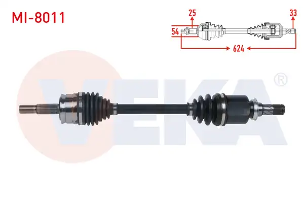 Veka Mı 8011 Komple Aks Sol Ön Uzunluk 624mm Mitsubishi Colt VI 1 3 M T 2002 2012 Smart Forfour 1 1 2004 2006