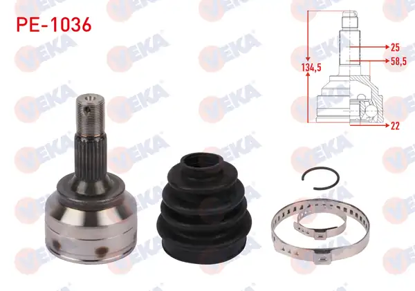 VEKA PE-1036 | Aks Kafası Sol Ön Dıs Uzunluk 134,5mm Peugeot 307 (3A / C) 1.4 Ma Şanzıman 2000-2007