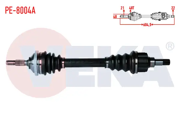 Veka Pe 8004a Komple Aks Sol Ön Peugeot 206 2a C 1 6i 16v 90 Hp ABS li 48 Dış Uzunluk 604 5mm 1998 2006