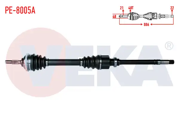 Veka Pe 8005a Komple Aks Sağ Ön Peugeot 206 2a C 1 4 Hdi 90 Hp ABS li 48 Dış Uzunluk 886mm 1998 2006