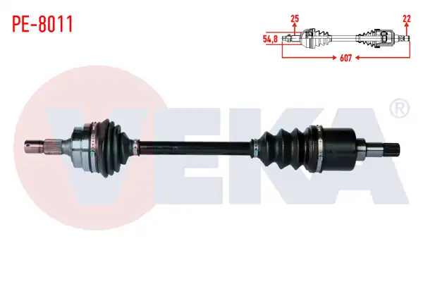 VEKA PE-8011 | Komple Aks Sol Ön Peugeot 306 (7B,N3,N5) 1.6İ Uzunluk 607mm 1993-2002