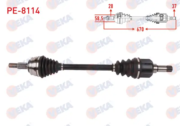 Veka Pe 8114 Komple Aks Sol Ön Uzunluk 670mm Peugeot Rifter