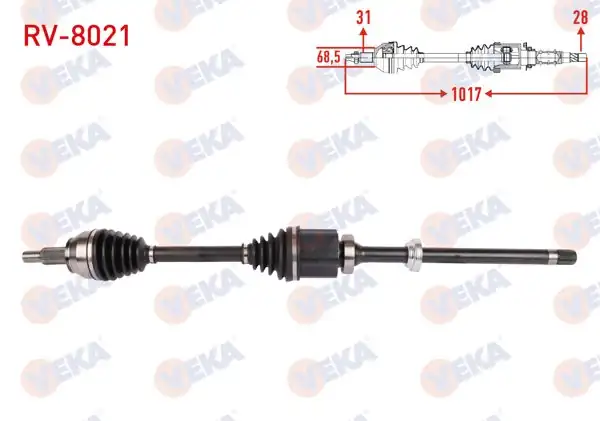 VEKA RV-8021 | Komple Aks Sağ On Uzunluk 1017mm Land Rover Evoque 2.0 4X4 A-T 2011-2019