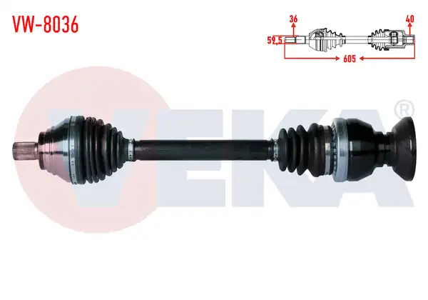 Veka VW 8036 Komple Aks Sağ Ön Uzunluk 605mm Volkswagen Tiguan 5n_ 2 0 TDI 6 Vites A T 4 Motıon 2007 2016