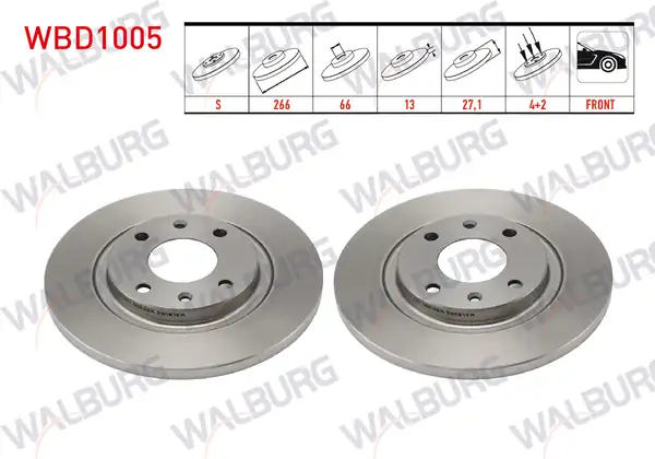 WALBURG WBD1005 | Fren Diski Ön Düz 4 Bjn 266x13x66x27 1 Citroen C2 Jm 1 4 1 4 Hdi 2003 2009 C3 Fc 1 4 Vti 1 4 Hdi 2002 2009 2 Adet
