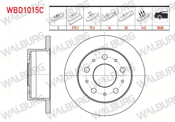 WALBURG WBD1015C | Fren Diski Arka Düz Kaplamalı 5 Bjn 279 7x16x79 2x82 Fiat 2 Adet